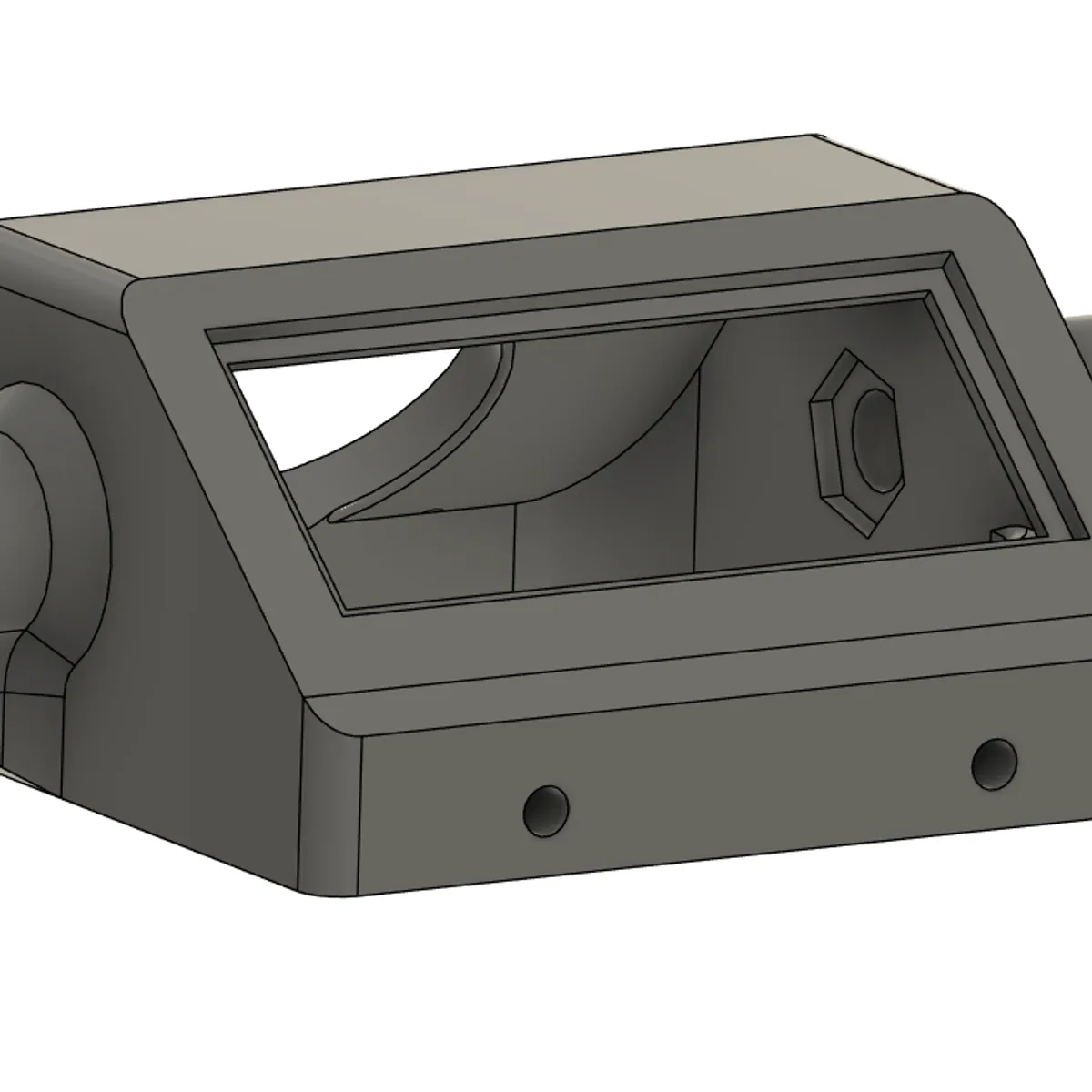 3D model dílu s otvorem dovnitř a šestihranem na matici ve stěně.